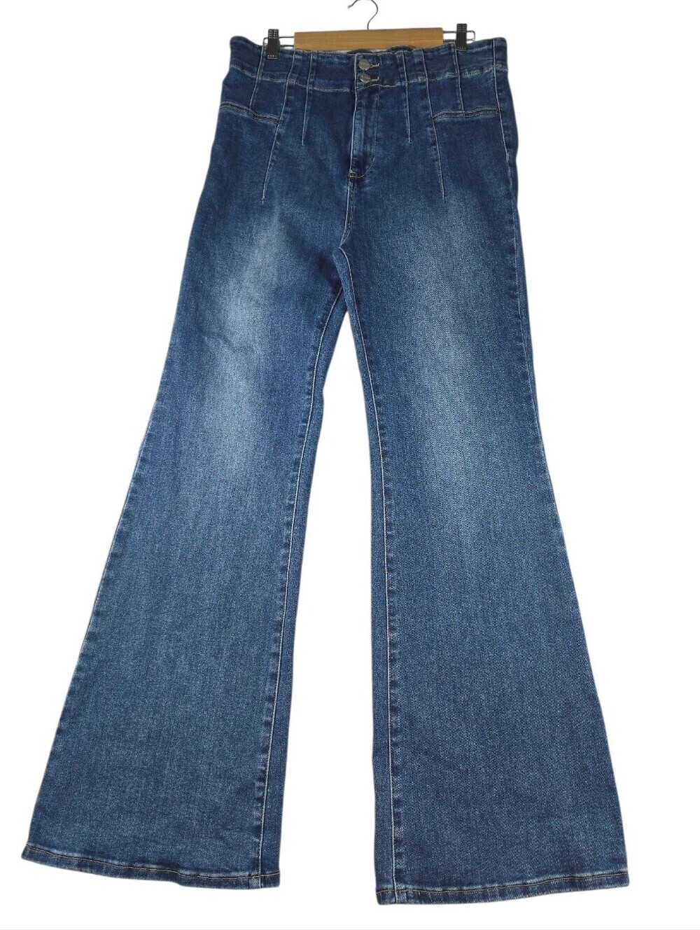 Risen Jeans High Rise Wide Leg Flare Jeans Boho Dark Wash Stretch NWT Size 1X